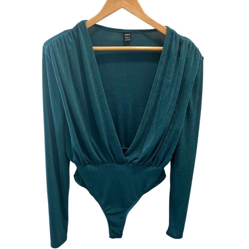 SHEIN Teal Deep V Long Sleeve Bodysuit NWOT Size Large